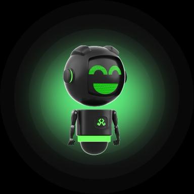 robot wit a smile on the yellow background